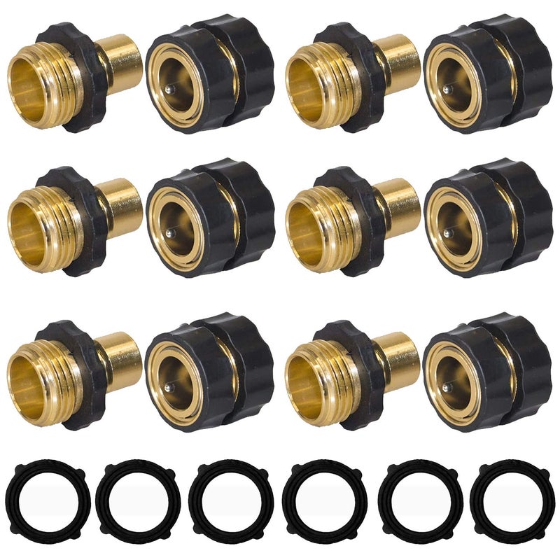 Hourleey Garden Hose Quick Connector, 3/4 Inch Male and Female Garden Hose Fitting Quick Connector, 6 Set - Image 1